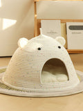 Little Pets Club Speckled Bear Ear Cat Cave Bed, a cozy, dome-shaped cotton rope bed with multicolor speckles and bear ears.
