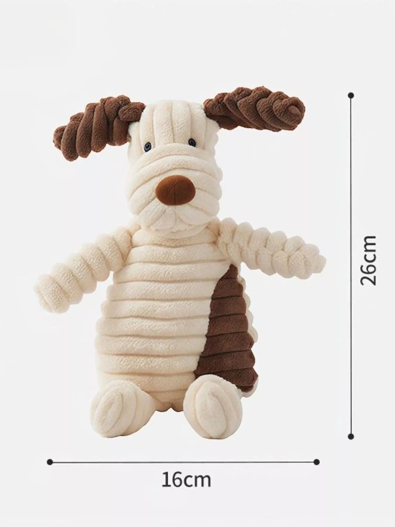 Little Pets Club plush corduroy dog toy in cream with brown patches and floppy ears, perfect for children.