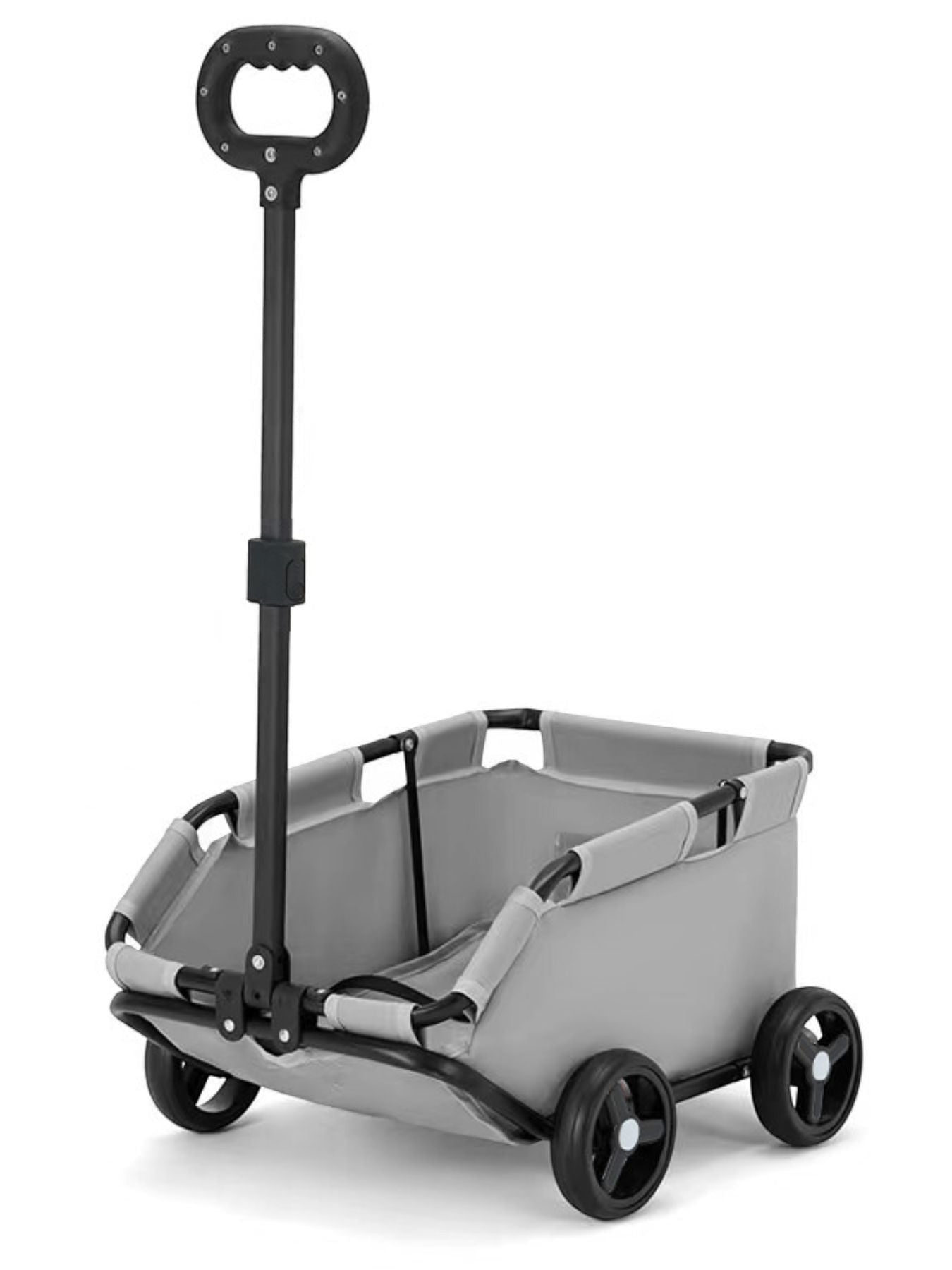 Little Pets Club grey portable pet stroller wagon with black handle and wheels, ideal for small dogs and cats.