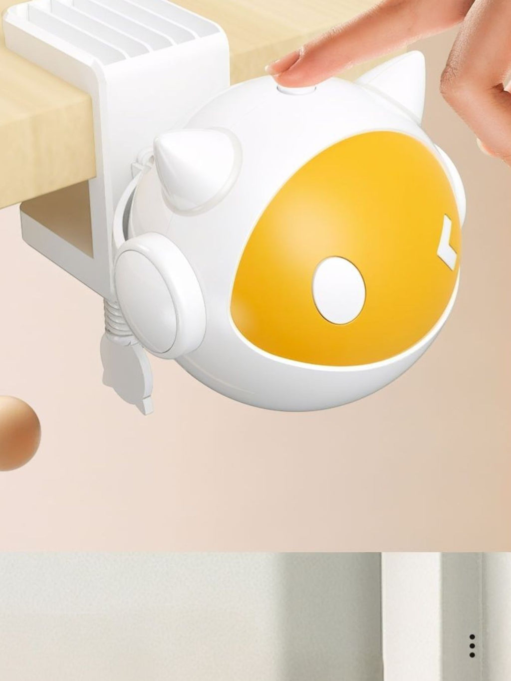 Little Pets Club white and yellow ABS interactive cat teaser toy with ball, attaches to table edge.