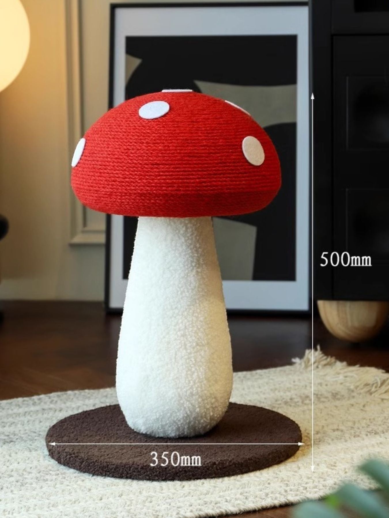 Little Pets Club Enchanted Mushroom Cat Scratching Post with red cap and white polka dots, white stem, and brown base.