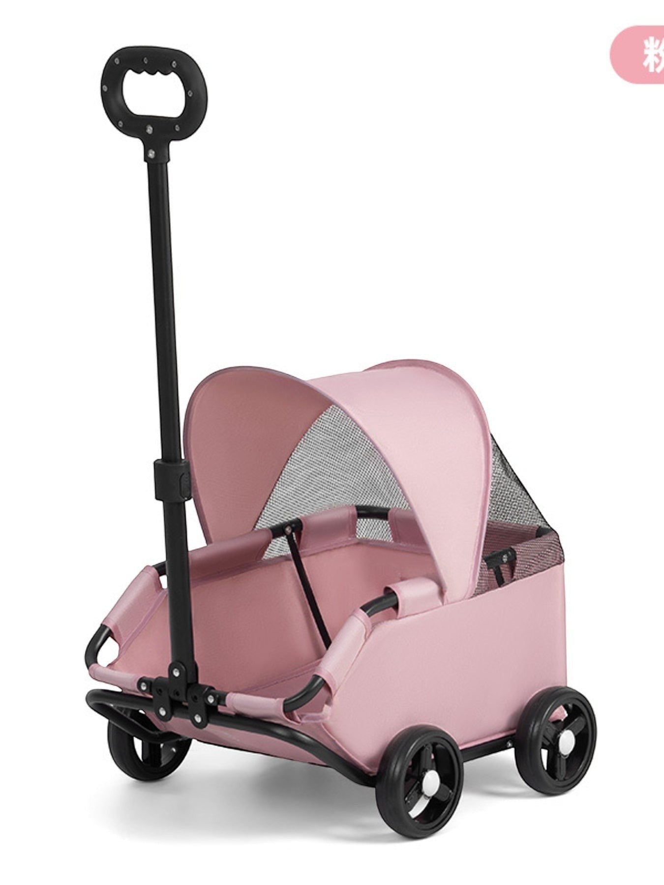 Little Pets Club pink pet stroller with canopy and adjustable handle, ideal for small dogs.