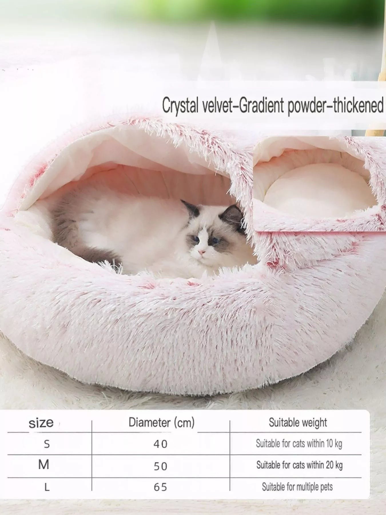 Little Pets Club Calming Cloud Nest pet bed in soft pink faux fur with a raised rim and deep nest shape. Features a fluffy texture and a cozy interior.