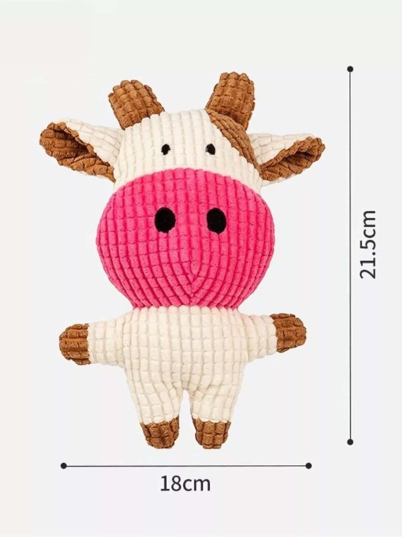 Little Pets Club plush corduroy cow toy with pink snout and brown accents, perfect for children.