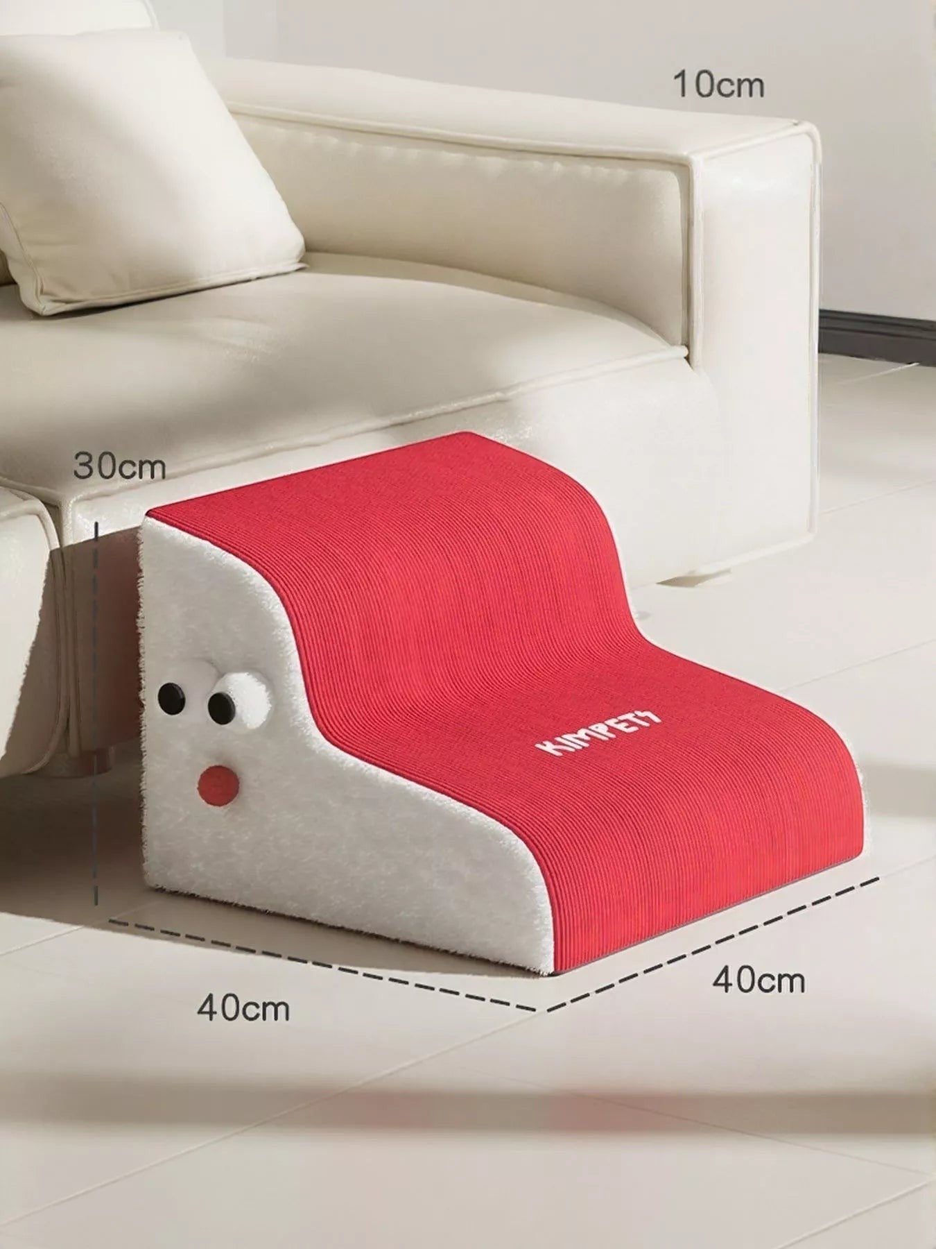 Little Pets Club red and white soft foam pet stairs with non-slip surface for dogs and cats.