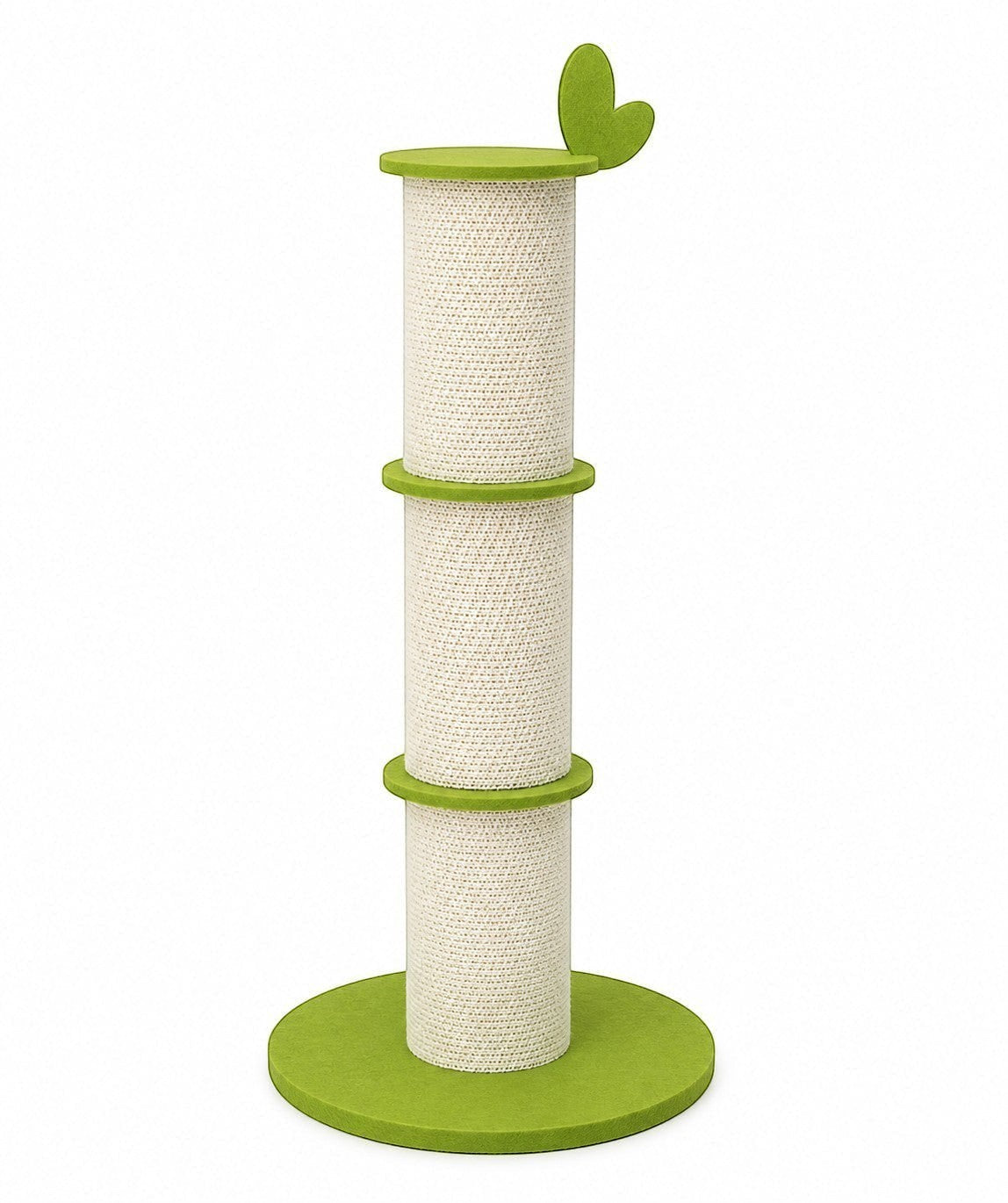 Little Pets Club natural sisal cat scratching post with green base and leaf accent.