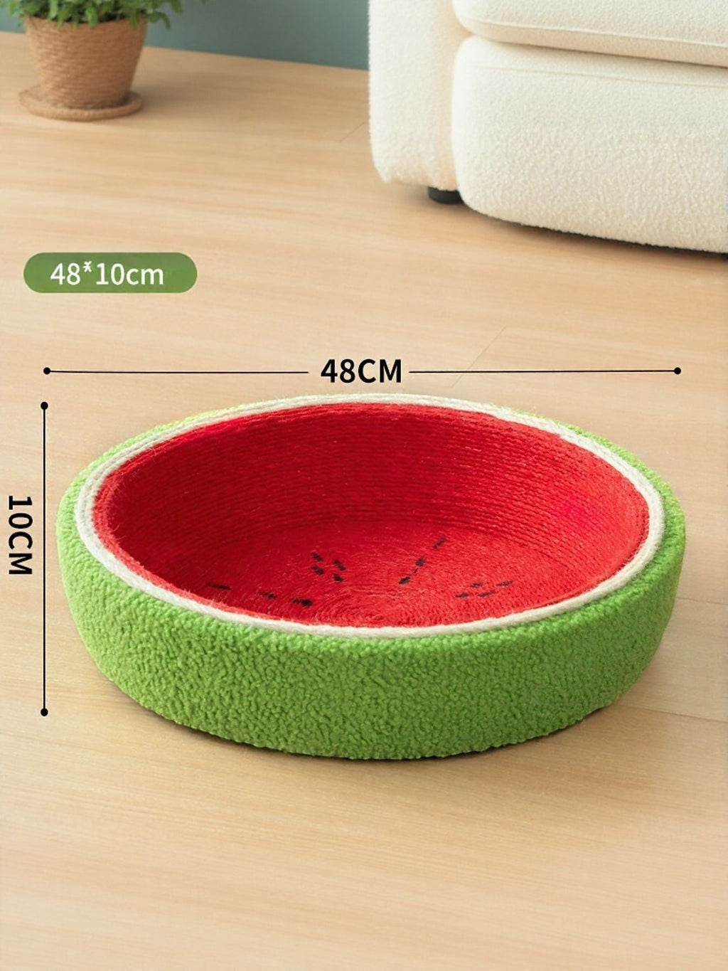little pets club Watermelon shaped cat scratching post nest, green exterior, red interior with black seeds, sisal material