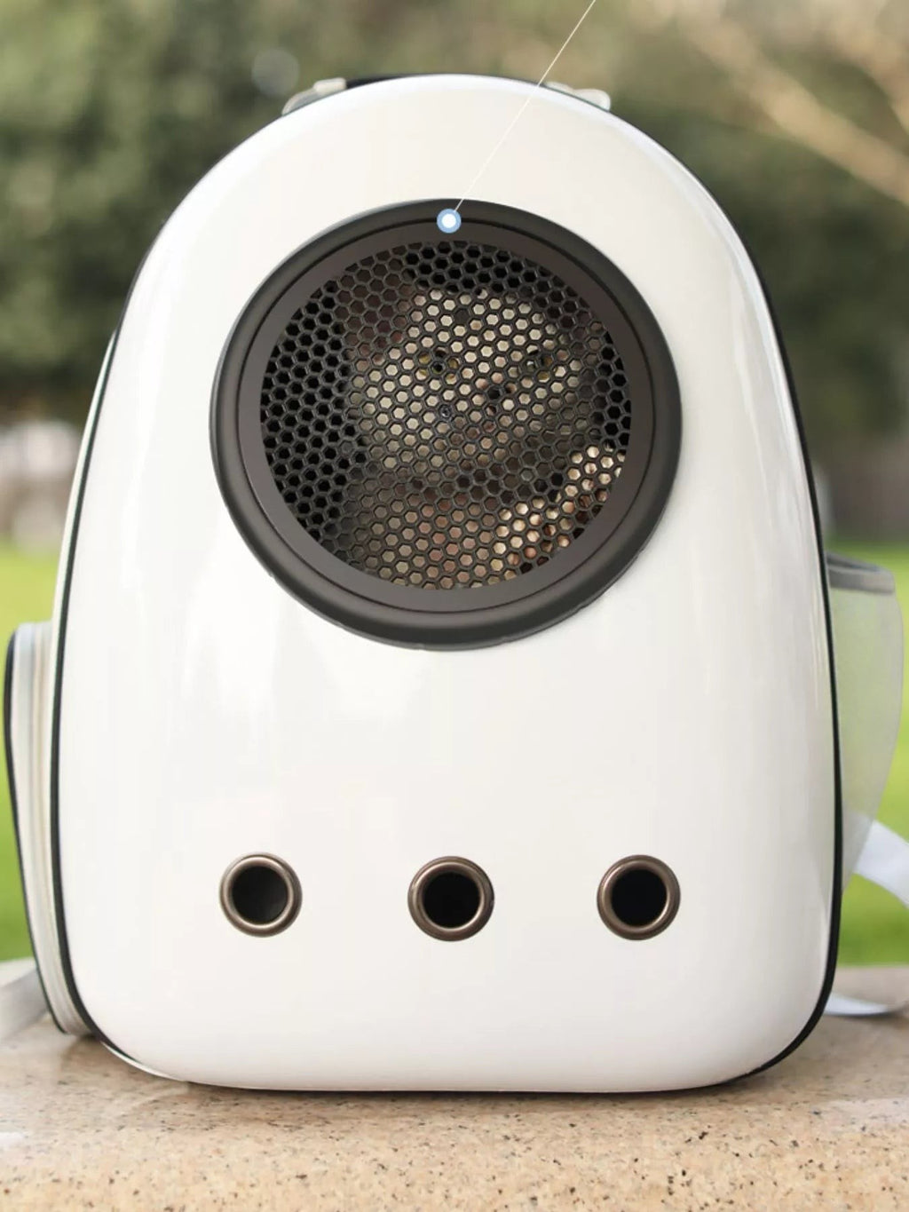 Little Pets Club white space capsule pet carrier backpack with mesh front window and ventilation holes