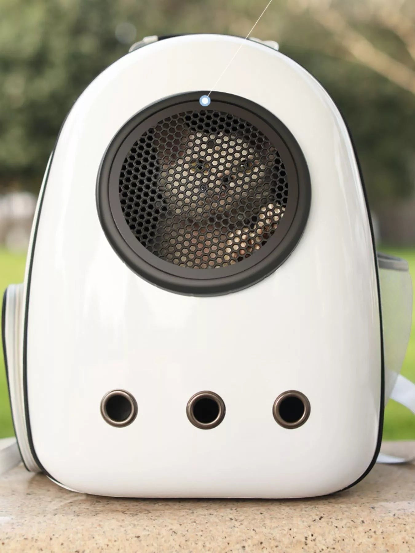 Little Pets Club white space capsule pet carrier backpack with mesh front window and ventilation holes