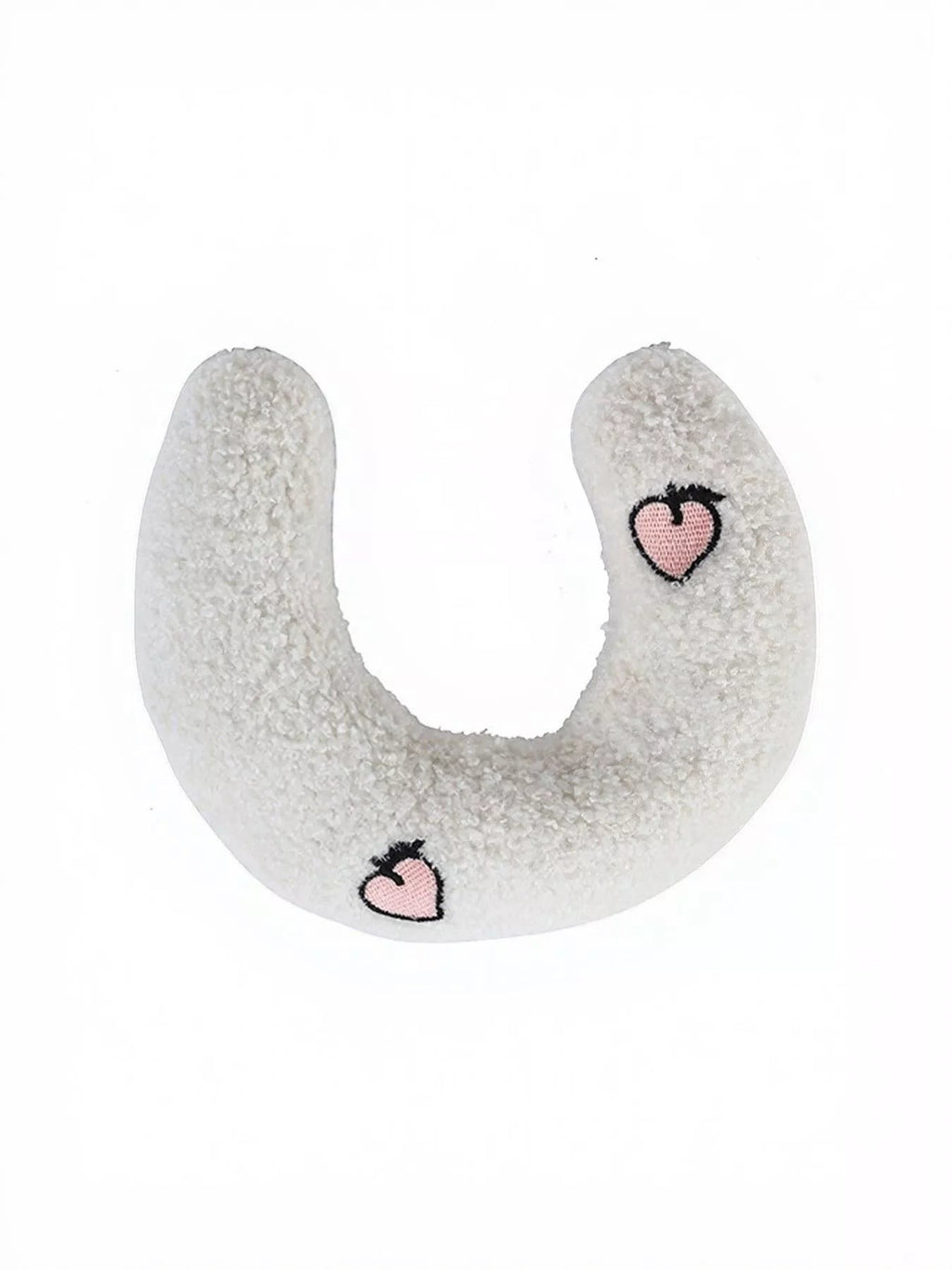 Little Pets Club white U-shaped plush pet nest with pink heart embroidery, designed for comfort and security.