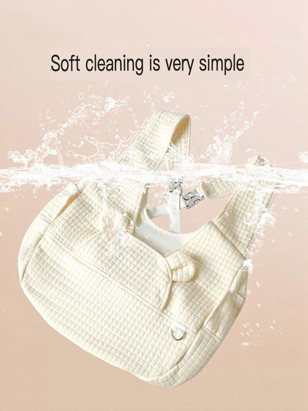 Little Pets Club cream quilted pet carrier tote bag with adjustable straps and secure closure.