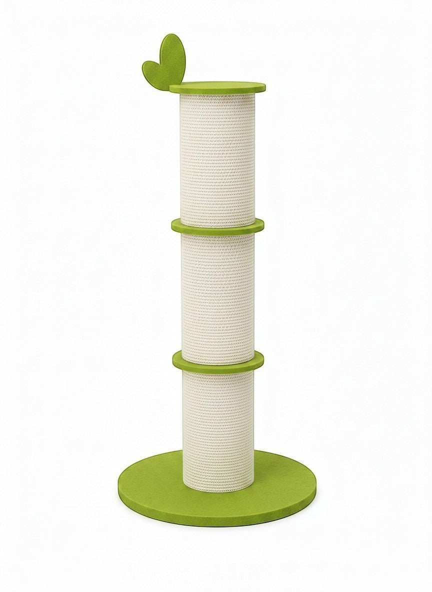 Little Pets Club bamboo-shaped sisal cat scratching post with stable green base and leaf accent.