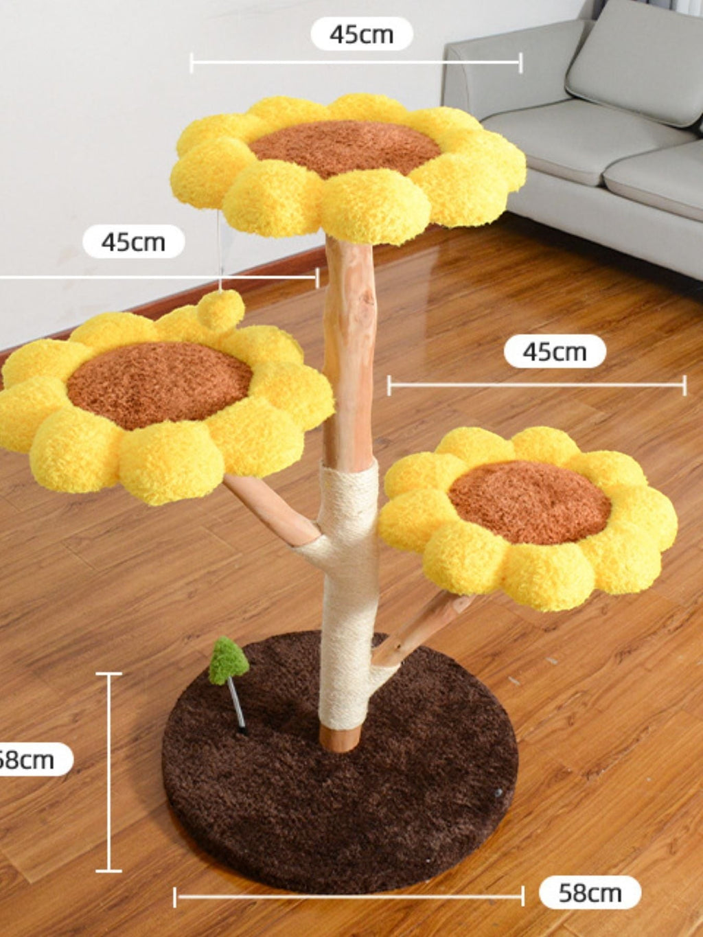 Little Pets Club Sunflower Cat Tree with yellow plush flower perches and sisal scratching posts.