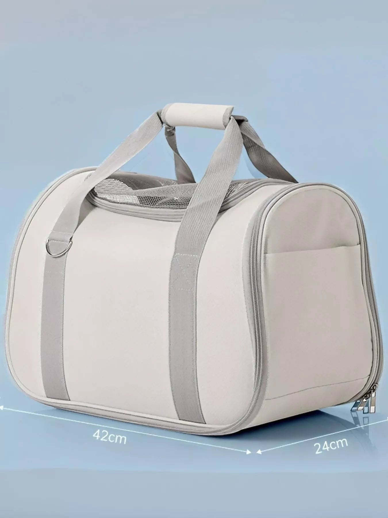 Little Pets Club white pet carrier with grey trim and mesh top, featuring a bubble window for pet visibility.